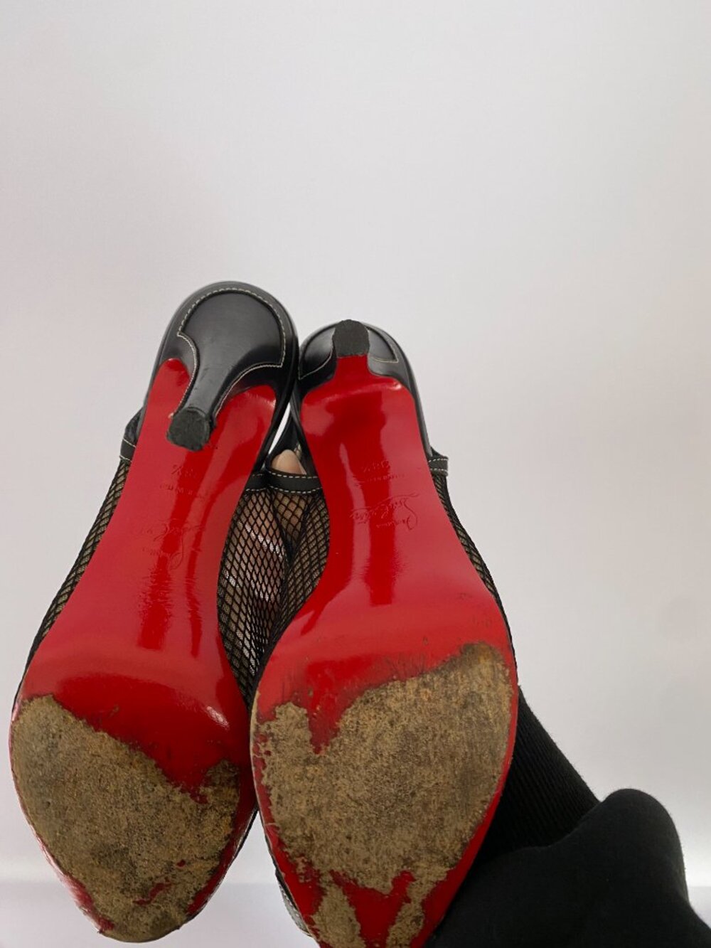 Christian Louboutin Black Mesh Peep-Toe Slingback Platform Heels | Size 38.5 - Picture 11 of 11